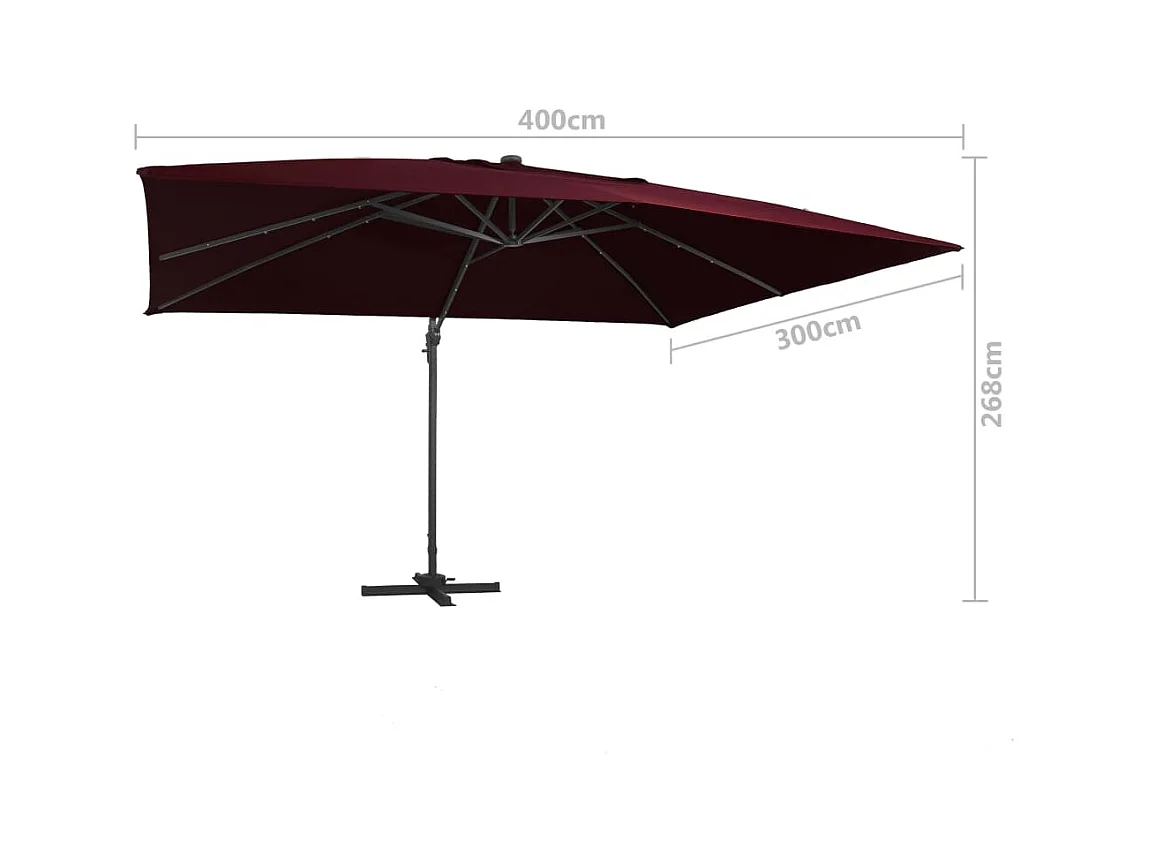 Parasol déporté avec lumières LED Rouge bordeaux 400x300