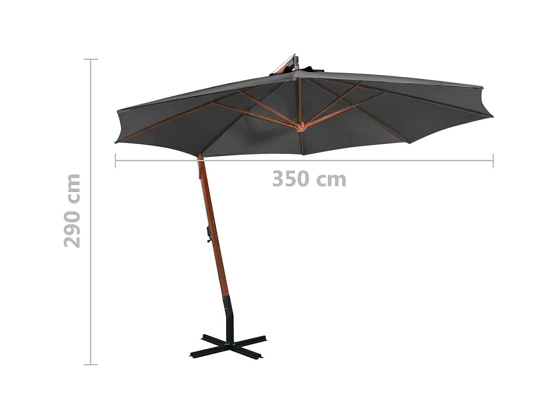 Parasol suspendu avec mât Anthracite 3,5x2,9 m Bois de sapin