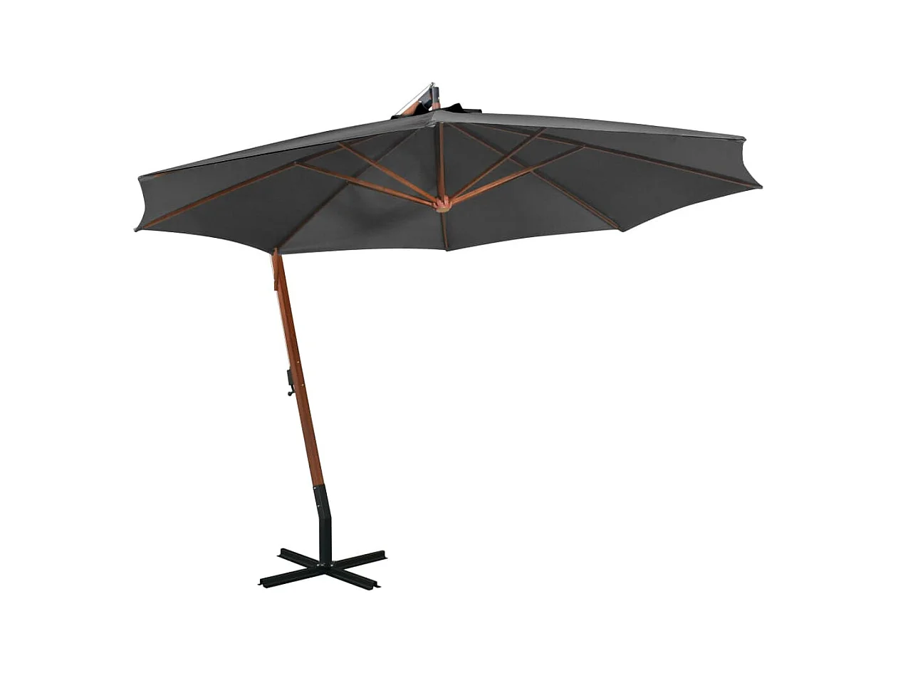 Parasol suspendu avec mât Anthracite 3,5x2,9 m Bois de sapin