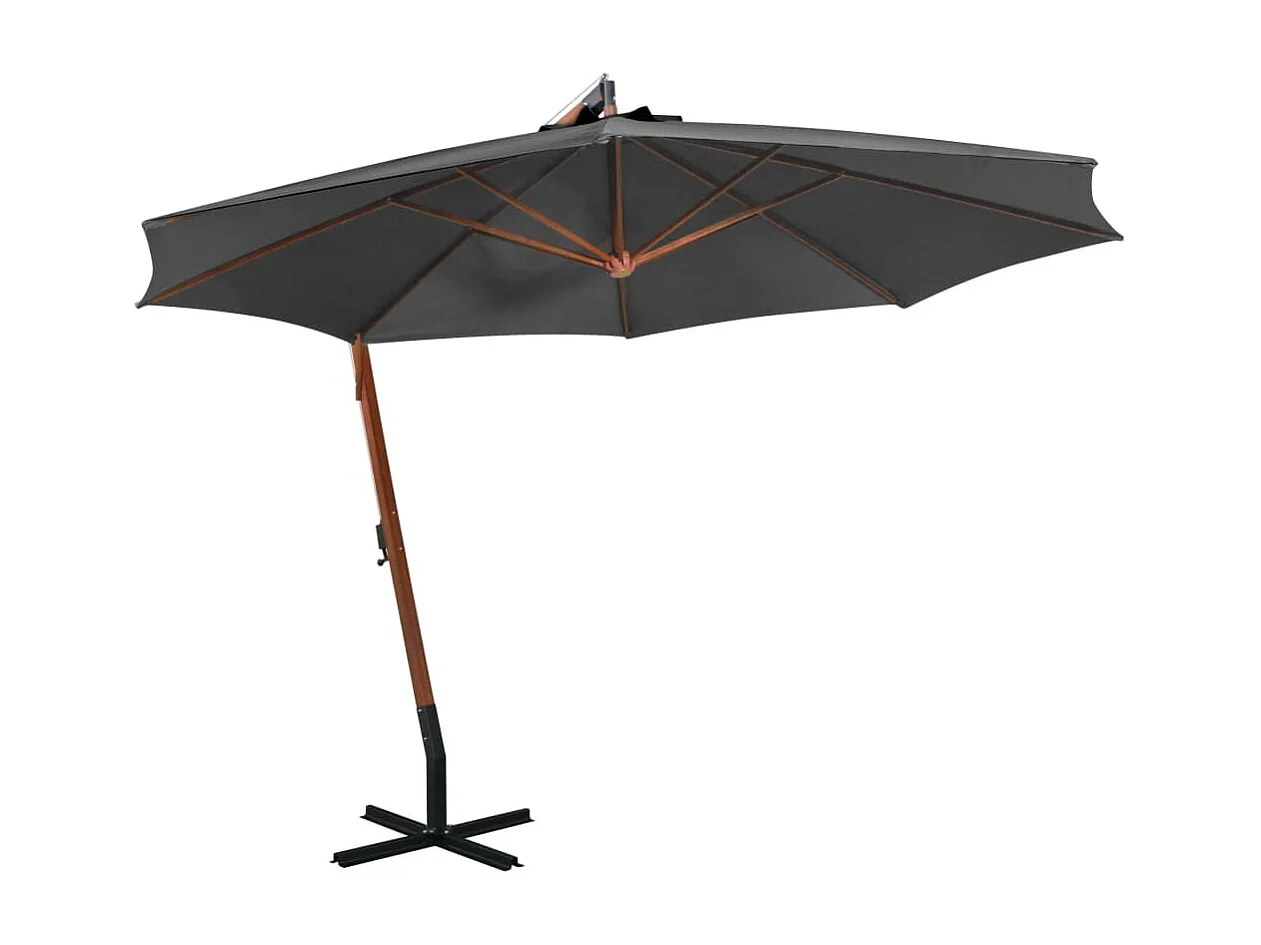 Parasol suspendu avec mât Anthracite 3,5x2,9 m Bois de sapin