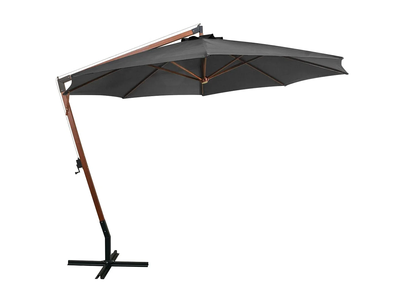 Parasol suspendu avec mât Anthracite 3,5x2,9 m Bois de sapin