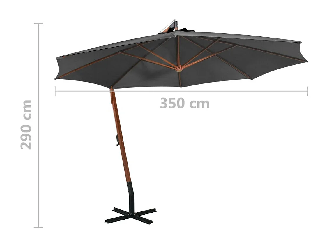 Parasol suspendu avec mât Anthracite 3,5x2,9 m Bois de sapin