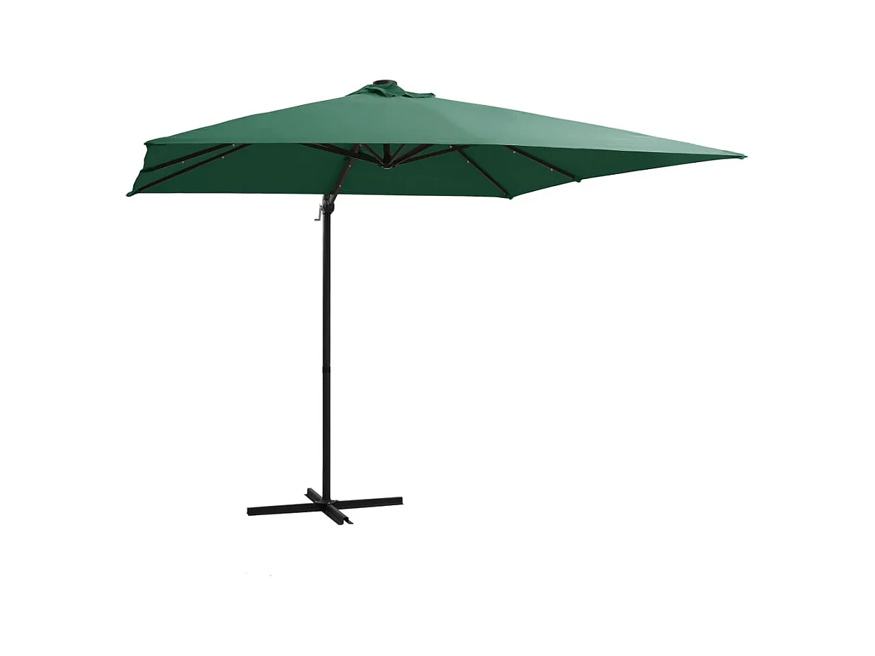 Parasol déporté avec LED et mât en acier 250x250 Vert