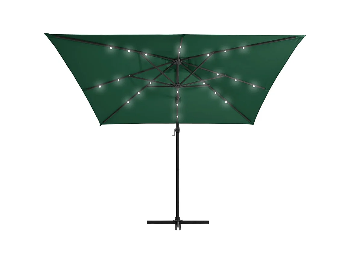 Parasol déporté avec LED et mât en acier 250x250 Vert