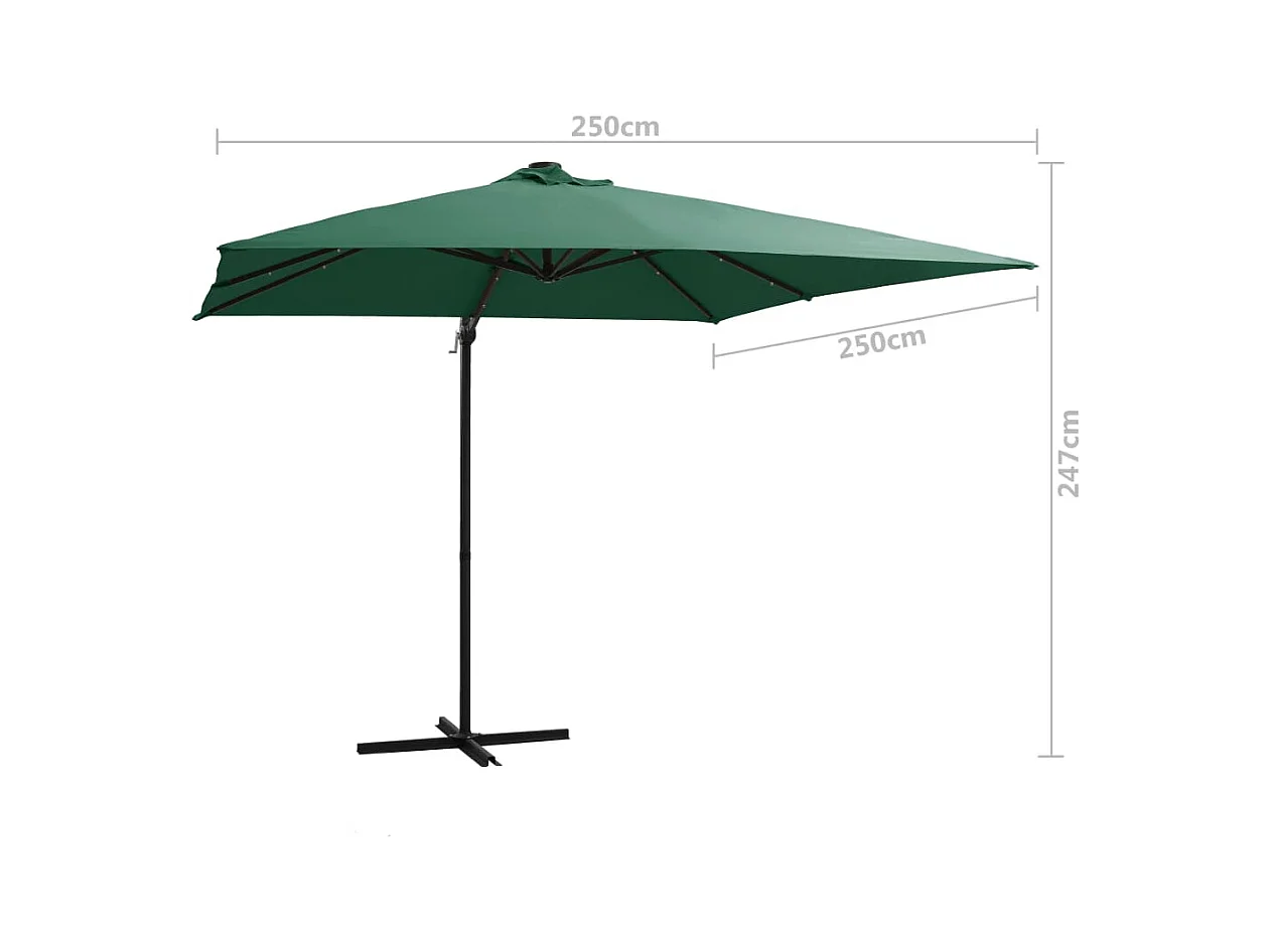 Parasol déporté avec LED et mât en acier 250x250 Vert