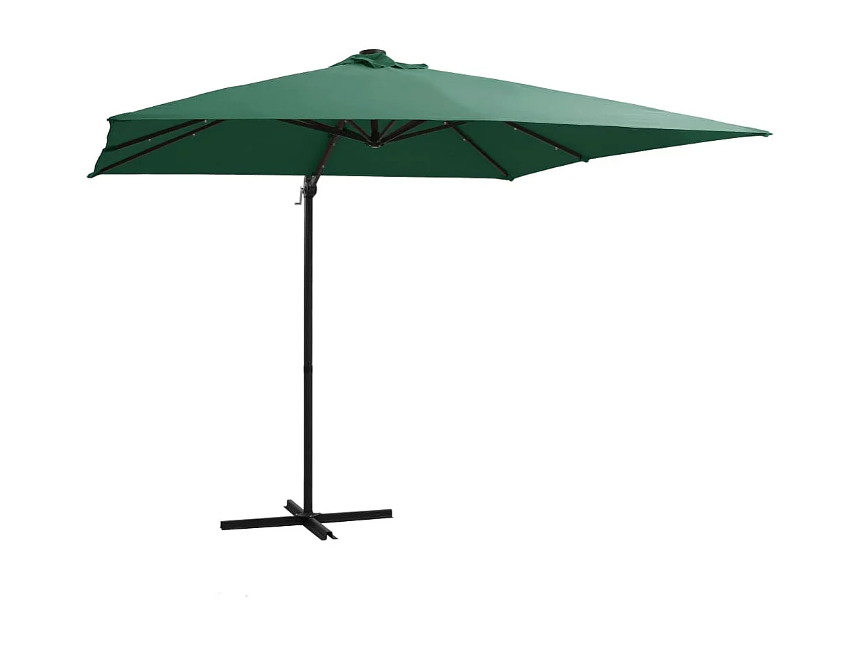 Parasol déporté avec LED et mât en acier 250x250 Vert