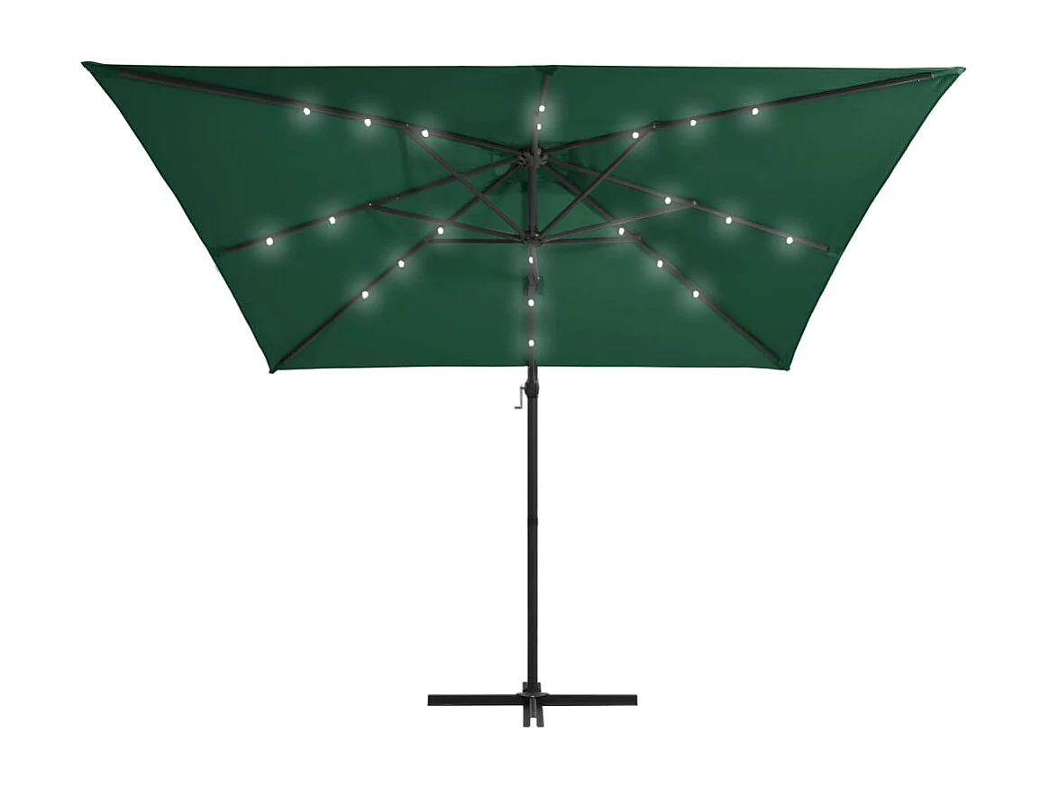 Parasol déporté avec LED et mât en acier 250x250 Vert