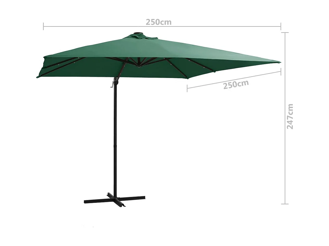 Parasol déporté avec LED et mât en acier 250x250 Vert