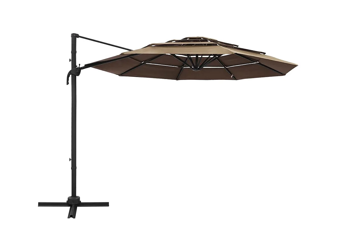 Parasol à 4 niveaux avec mât en aluminium Taupe 3x3 m