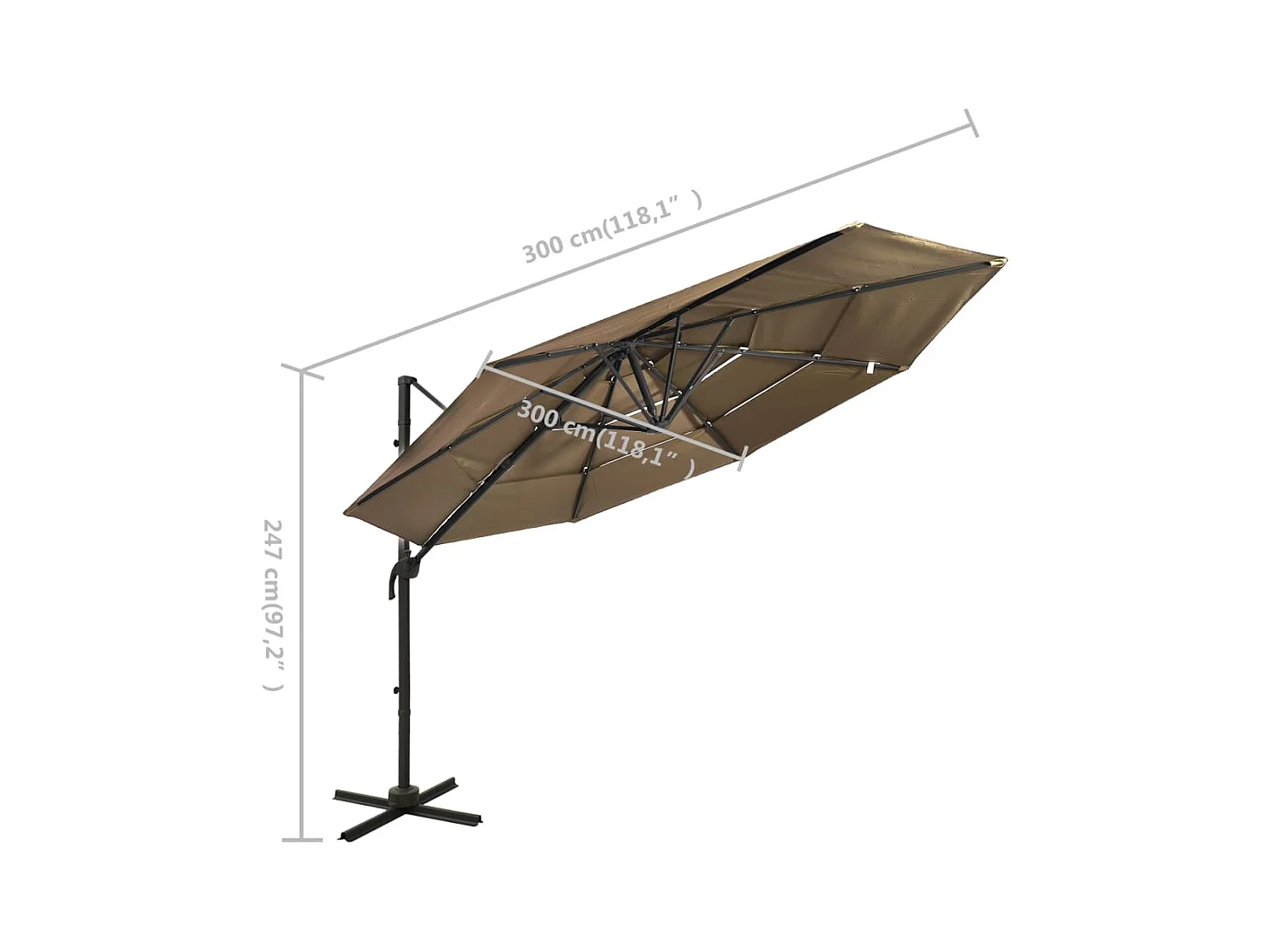 Parasol à 4 niveaux avec mât en aluminium Taupe 3x3 m
