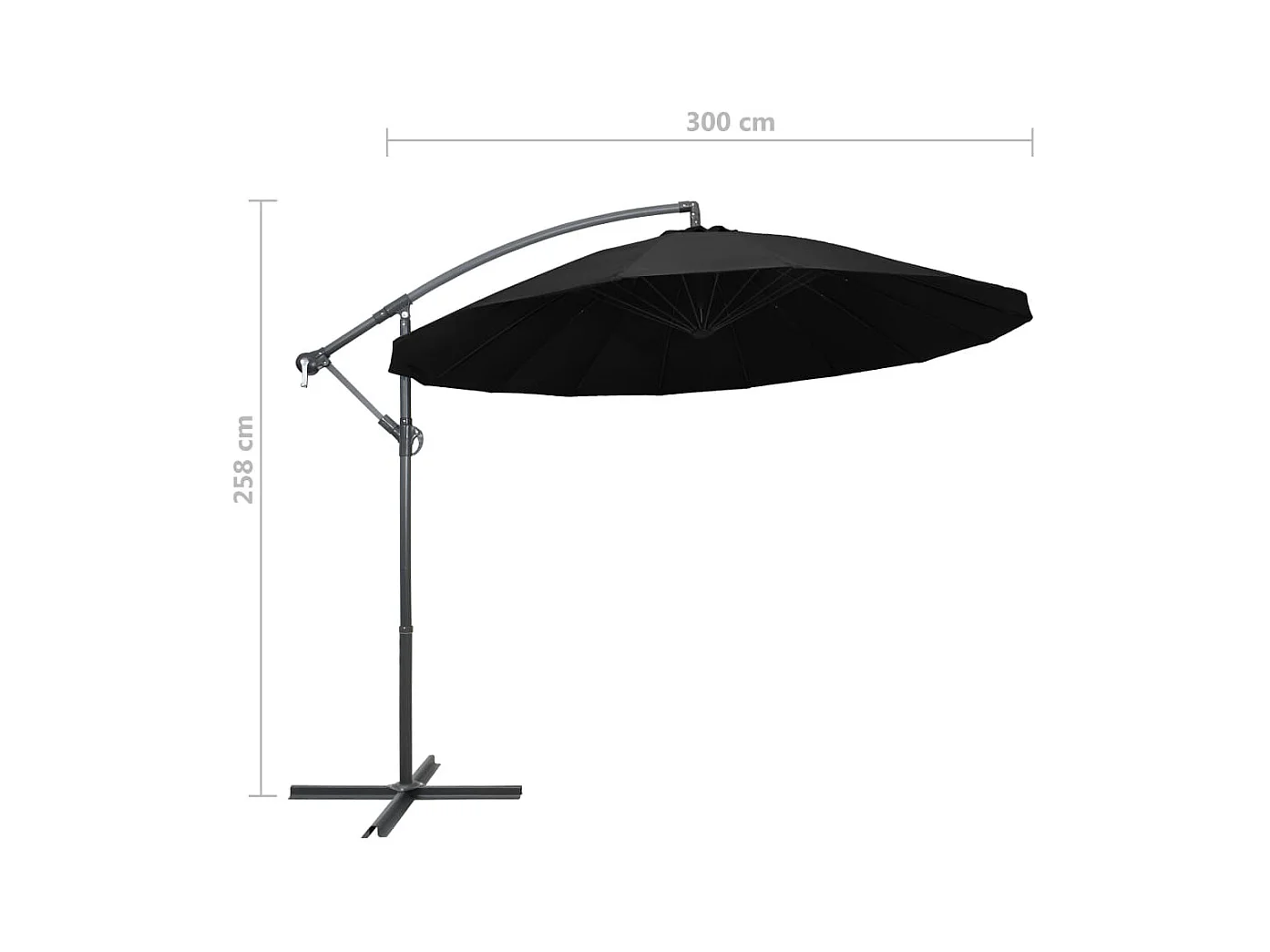 Parasol suspendu Noir 3 m Mât en aluminium