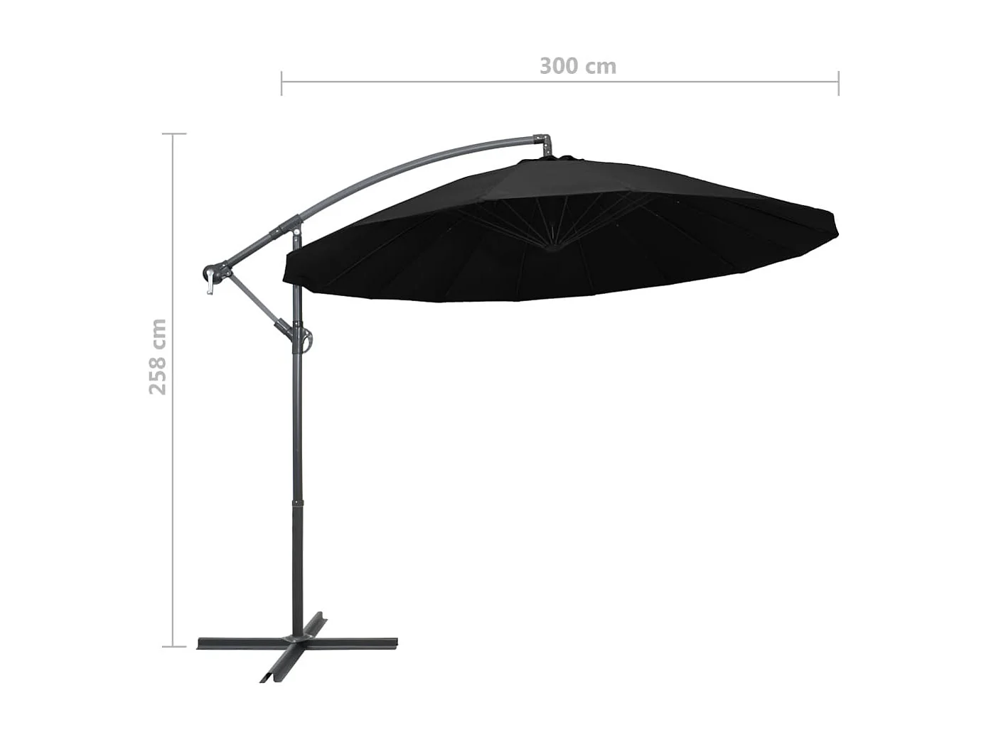 Parasol suspendu Noir 3 m Mât en aluminium