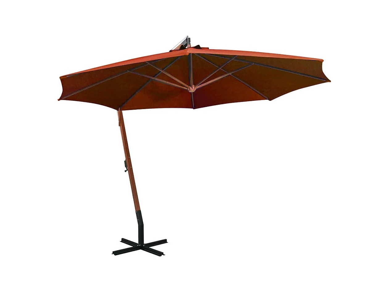 Parasol suspendu avec mât Terre cuite 3,5x2,9 m Bois de sapin