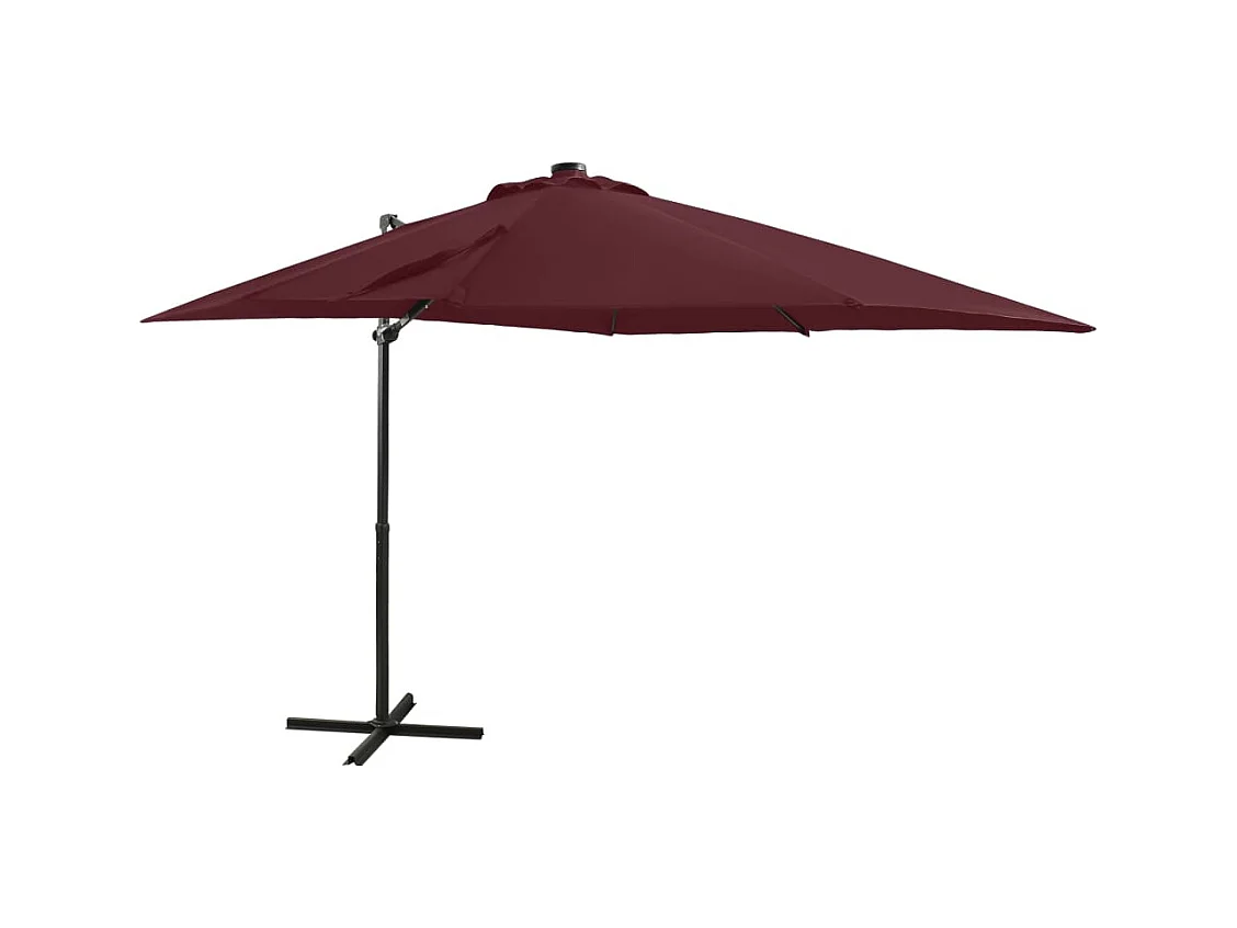 Parasol déporté avec mât et lumières LED Rouge bordeaux 250cm