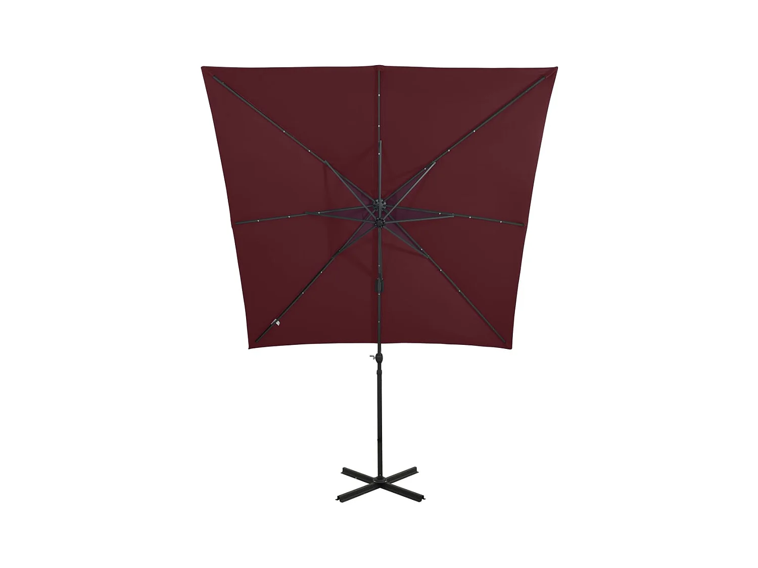 Parasol déporté avec mât et lumières LED Rouge bordeaux 250cm
