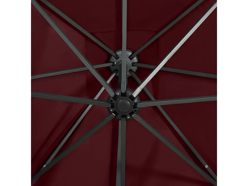 Parasol déporté avec mât et lumières LED Rouge bordeaux 250cm