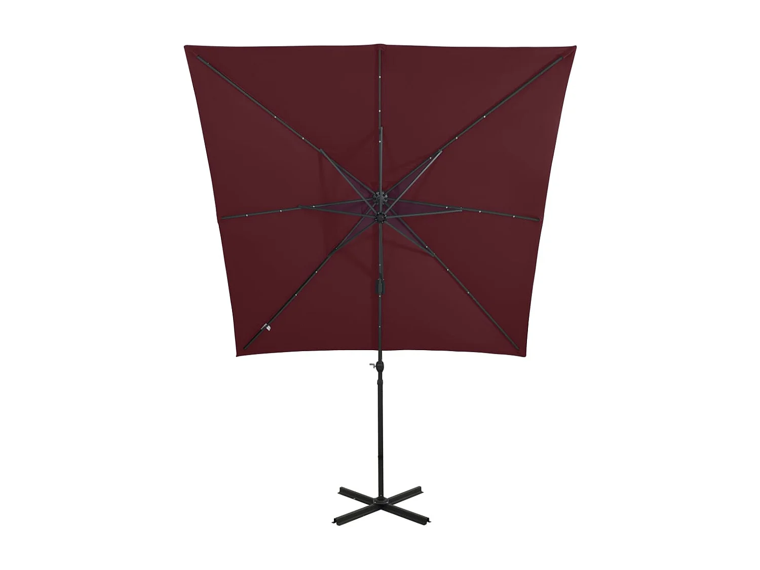 Parasol déporté avec mât et lumières LED Rouge bordeaux 250cm