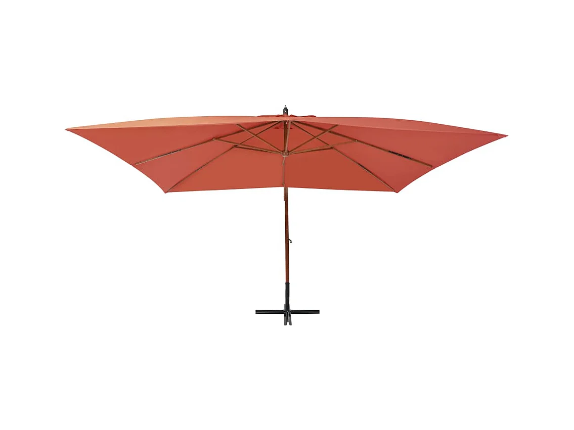 Parasol en porte-à-faux avec mât en bois 400x300 Terre cuite