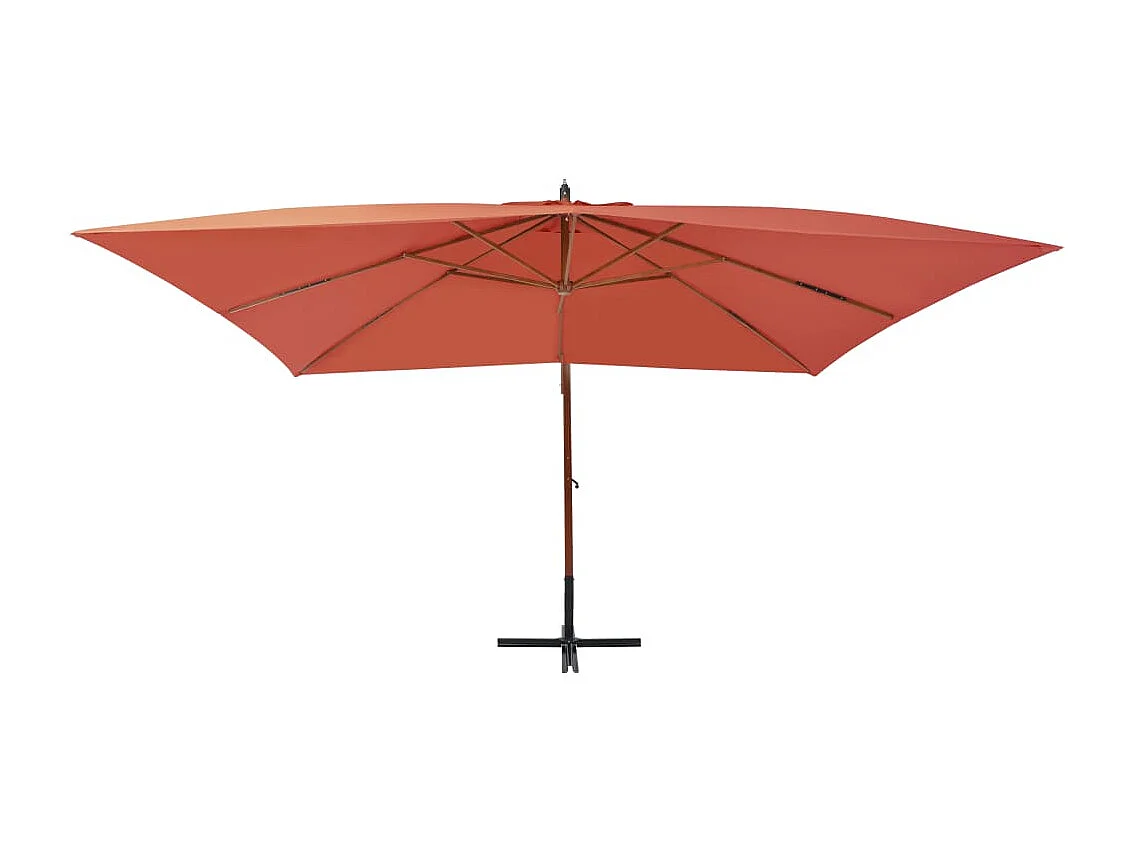 Parasol en porte-à-faux avec mât en bois 400x300 Terre cuite