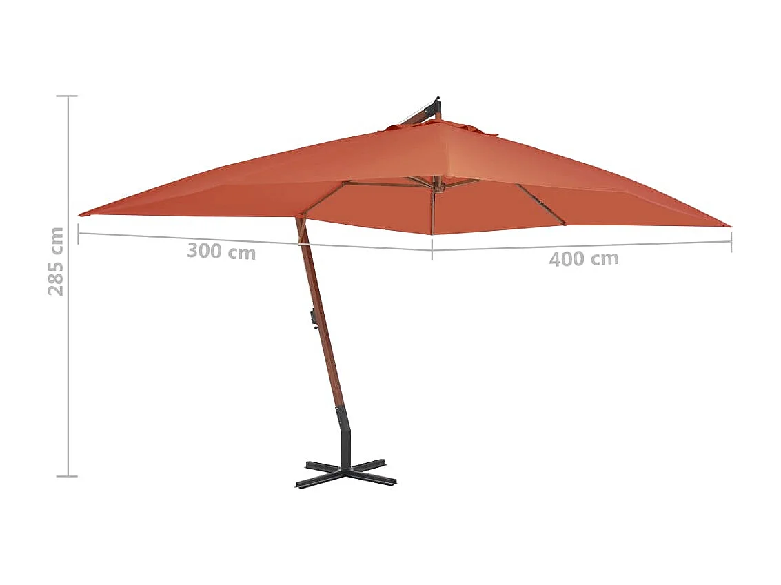 Parasol en porte-à-faux avec mât en bois 400x300 Terre cuite