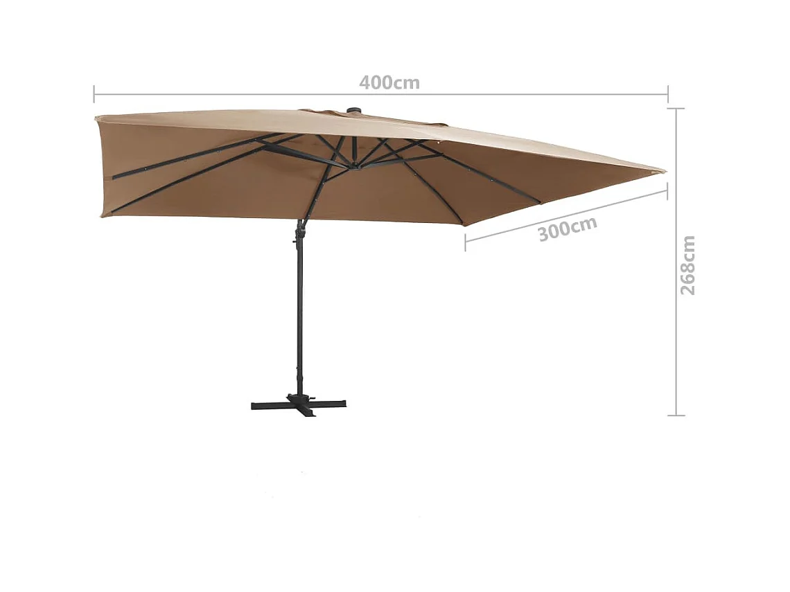 Parasol déporté avec lumières LED Aluminium 400x300 Taupe
