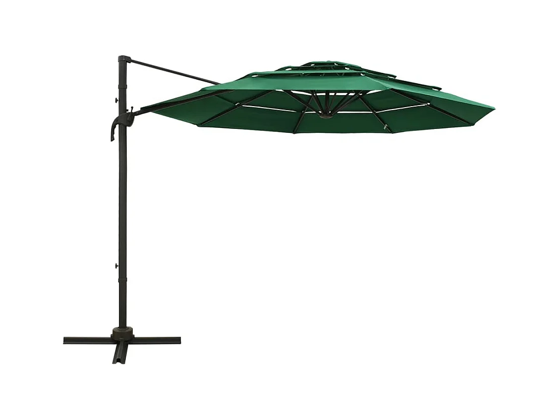 Parasol à 4 niveaux avec mât en aluminium Vert 3x3 m
