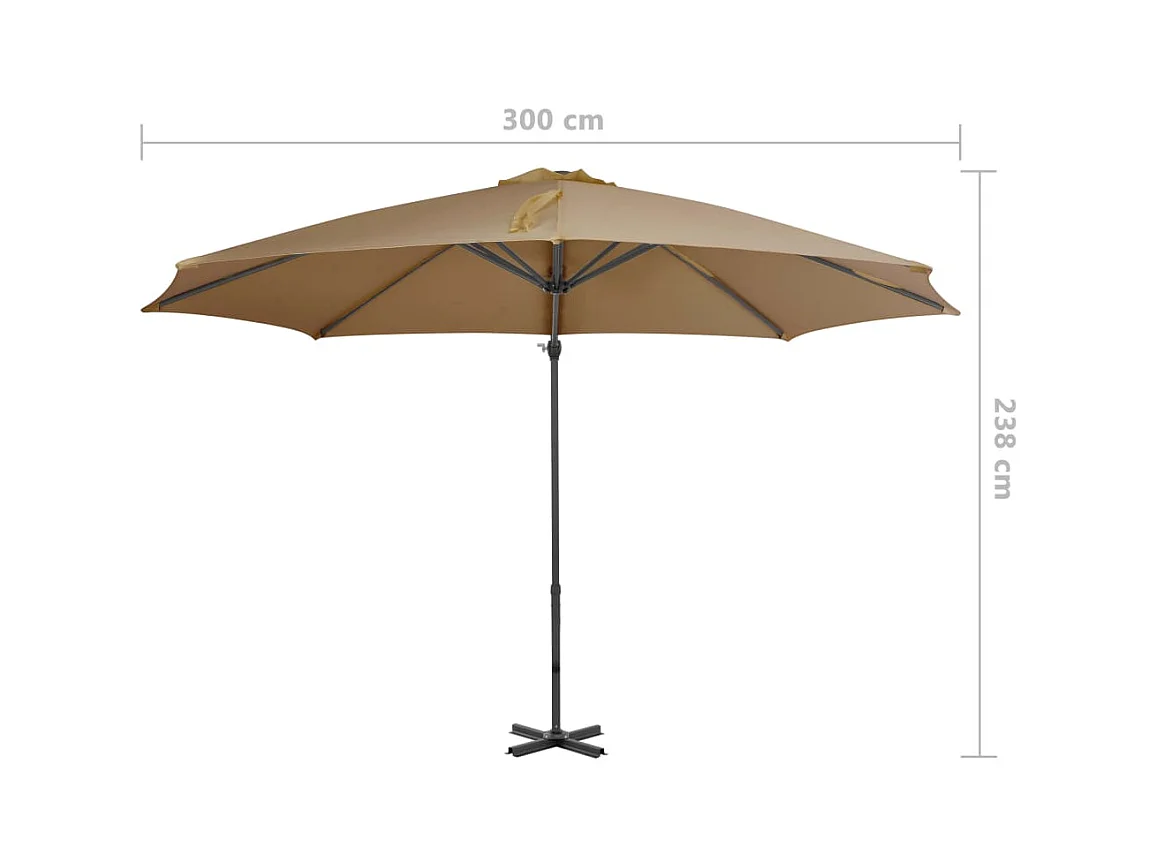 Parasol en porte-à-faux avec poteau en aluminium 300cm Taupe