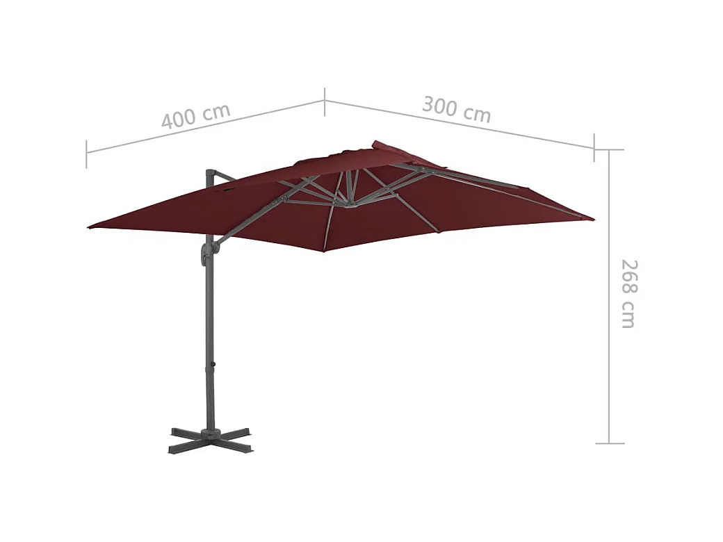 Parasol déporté avec mât en aluminium Rouge bordeaux 400x300