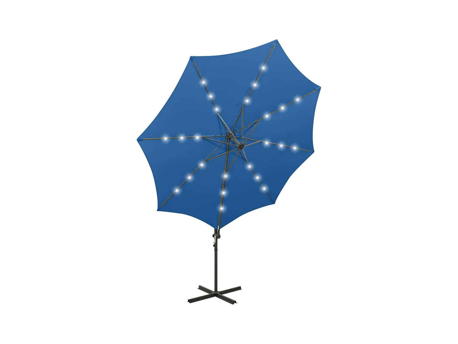 Parasol déporté avec mât et lumières LED Bleu azuré 300cm