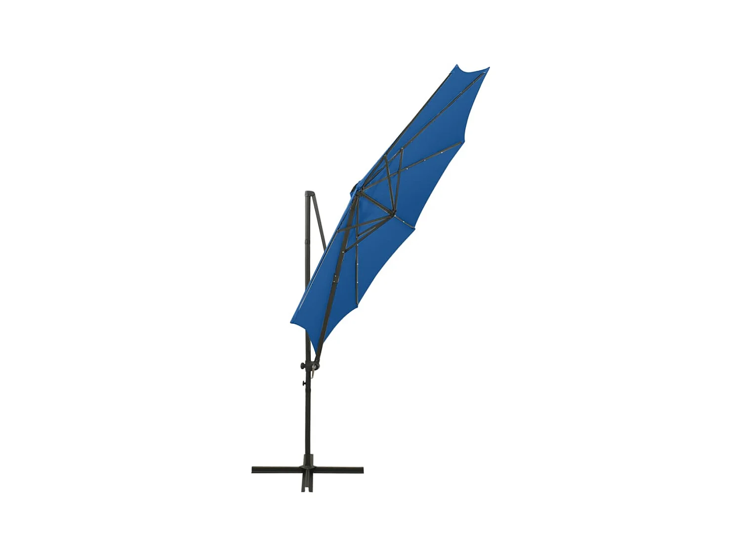 Parasol déporté avec mât et lumières LED Bleu azuré 300cm