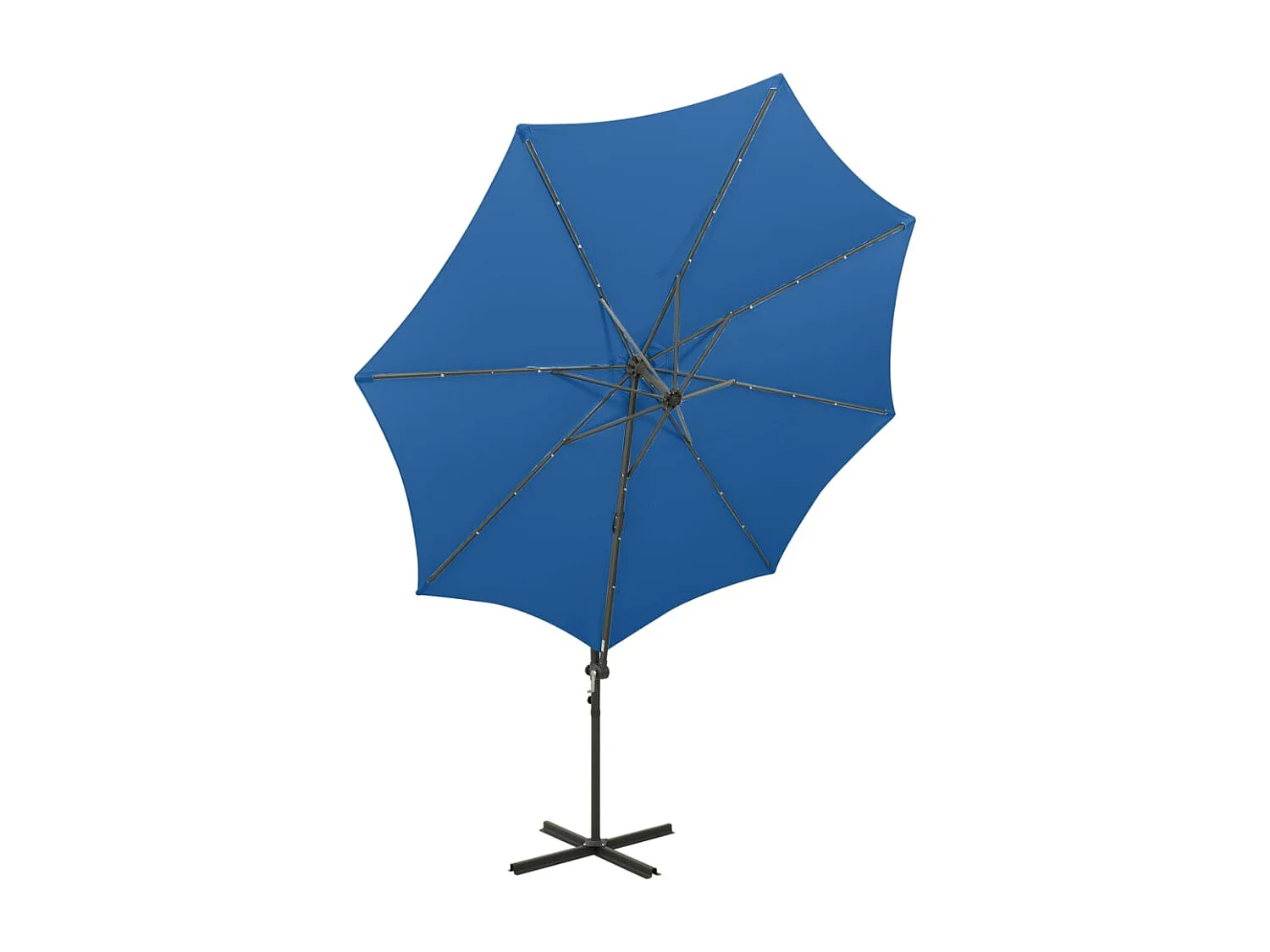 Parasol déporté avec mât et lumières LED Bleu azuré 300cm