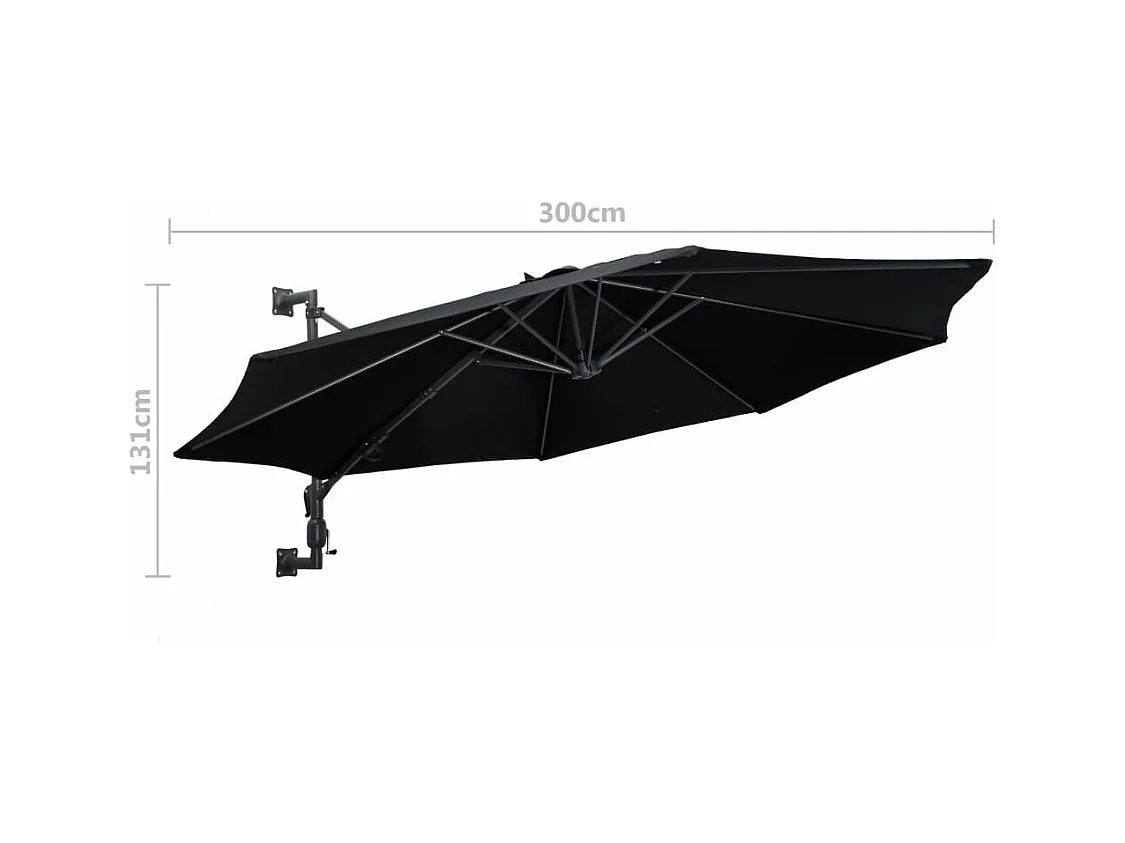 Parasol mural avec mât en métal 300cm Noir