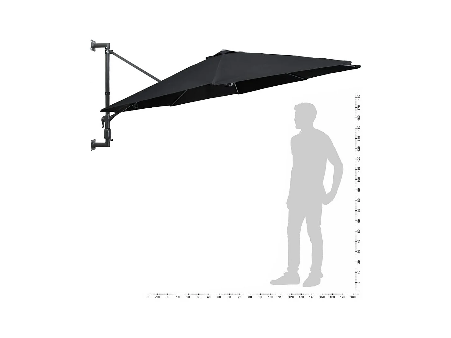 Parasol mural avec mât en métal 300cm Noir