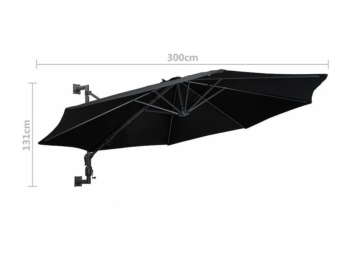 Parasol mural avec mât en métal 300cm Noir