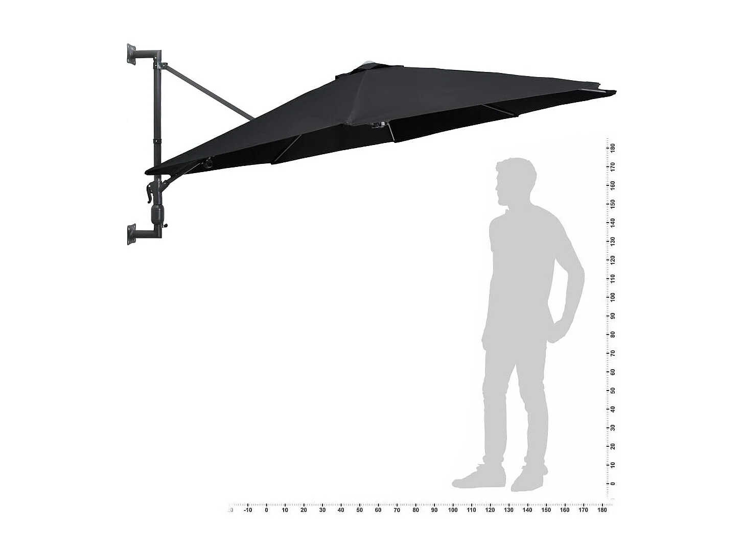 Parasol mural avec mât en métal 300cm Noir