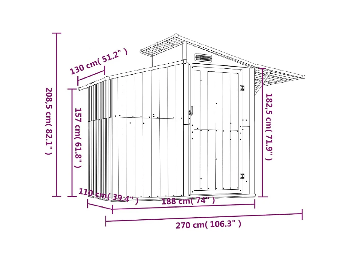 Abri de jardin Marron 270x130x208,5 Acier galvanisé