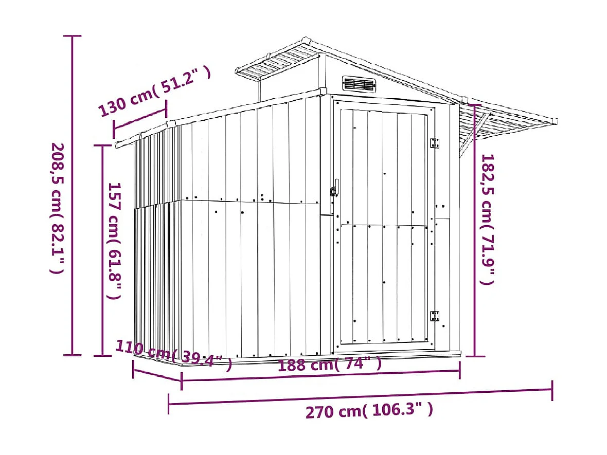 Abri de jardin Marron 270x130x208,5 Acier galvanisé