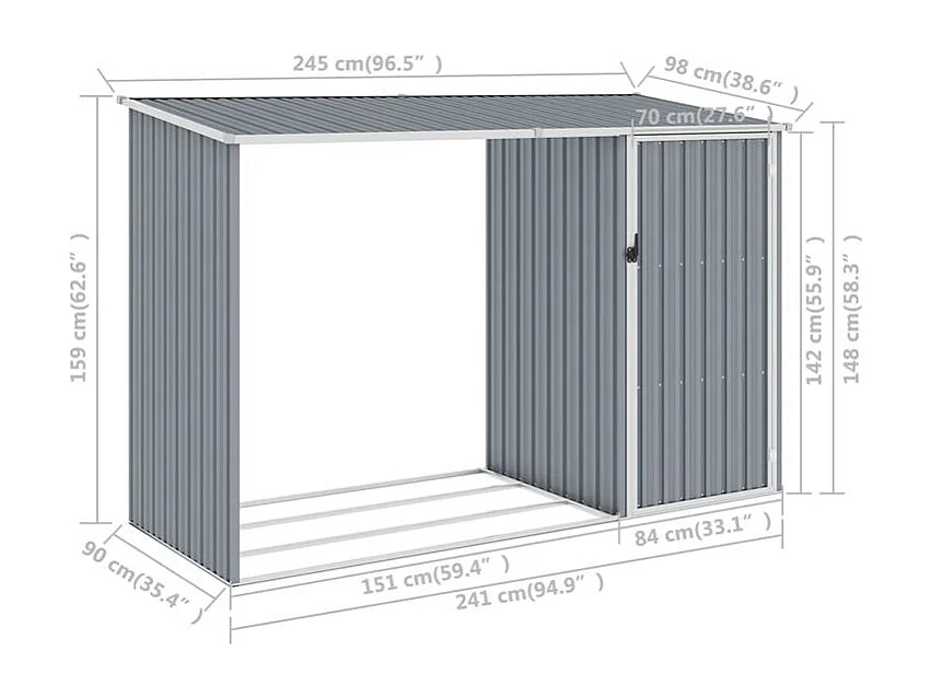 Abri à bois de jardin Gris 245x98x159 Acier galvanisé