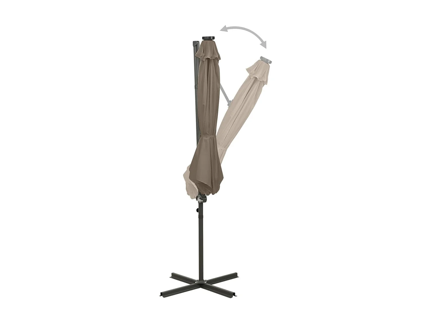 Parasol déporté avec mât et lumières LED Taupe 300cm