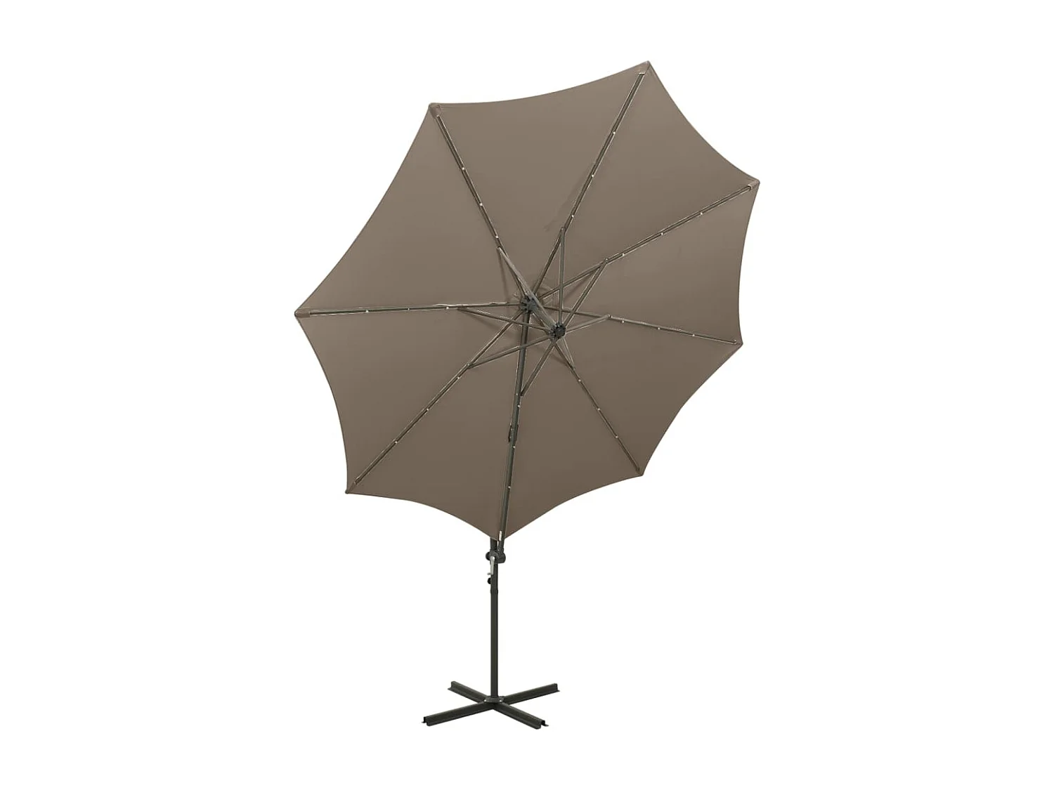 Parasol déporté avec mât et lumières LED Taupe 300cm