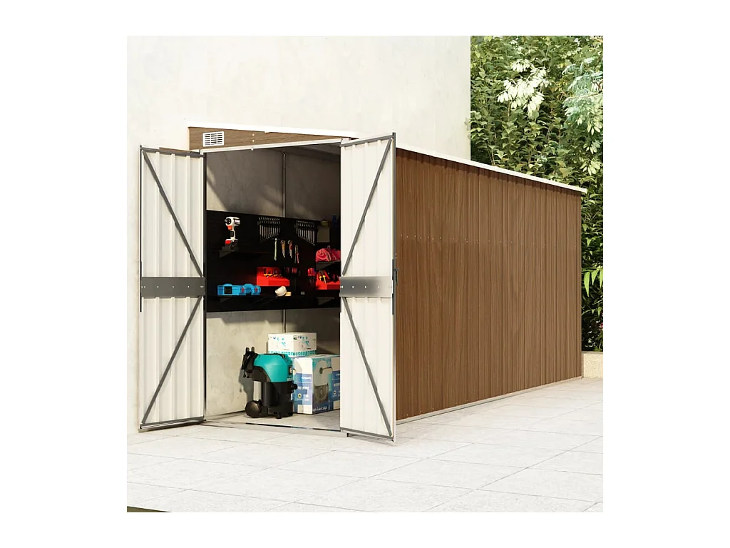 Abri de jardin mural Marron 118x382x178 Acier galvanisé