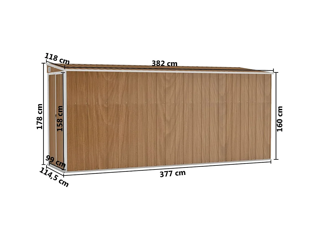 Abri de jardin mural Marron 118x382x178 Acier galvanisé