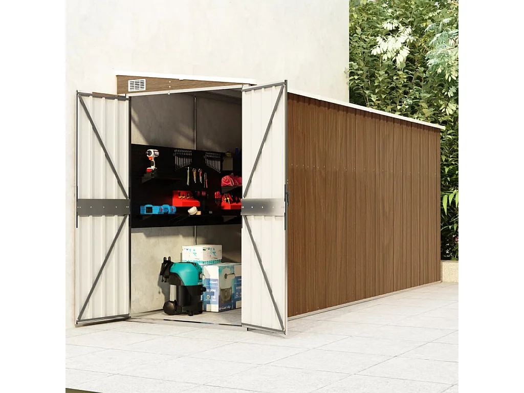 Abri de jardin mural Marron 118x382x178 Acier galvanisé