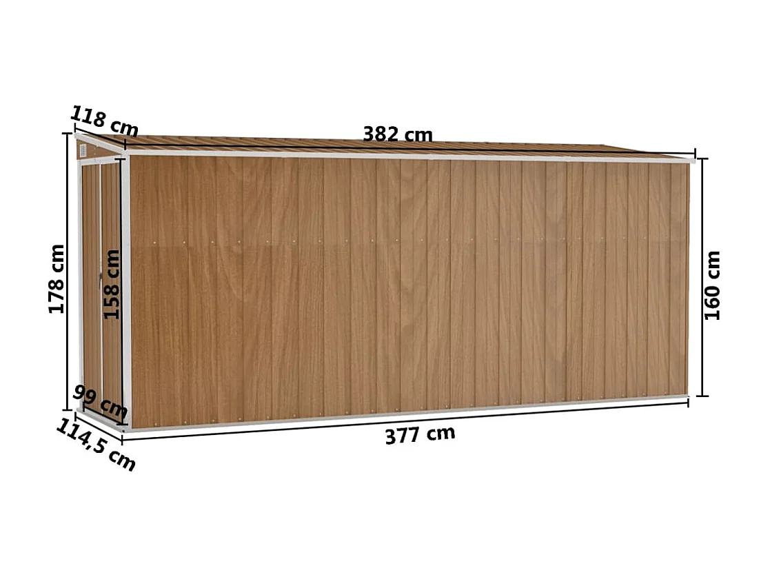 Abri de jardin mural Marron 118x382x178 Acier galvanisé