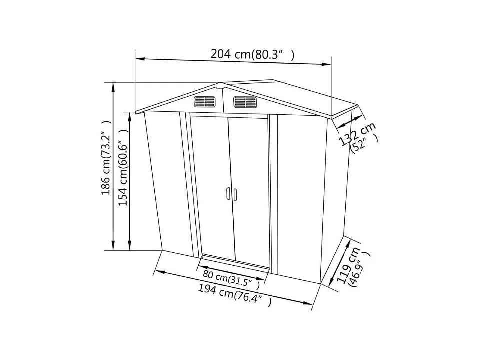 Abri de stockage pour jardin Métal Gris 204 x 132x186