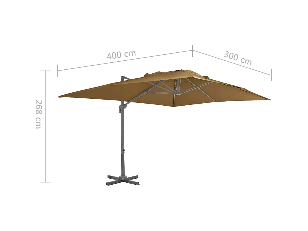 Parasol en porte-à-faux avec mât en aluminium 400x300 Taupe