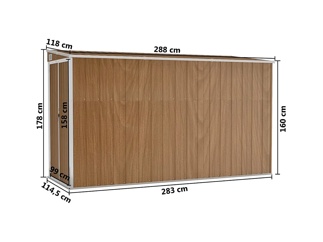 Abri de jardin mural Marron 118x288x178 Acier galvanisé