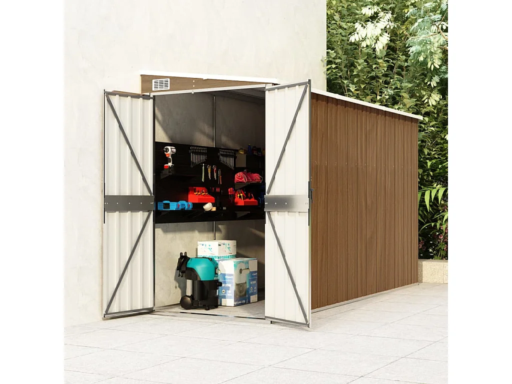 Abri de jardin mural Marron 118x288x178 Acier galvanisé