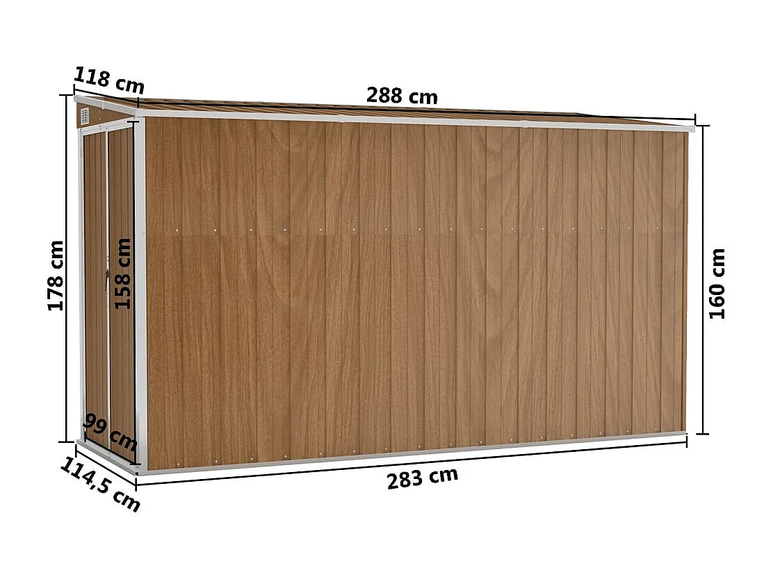 Abri de jardin mural Marron 118x288x178 Acier galvanisé