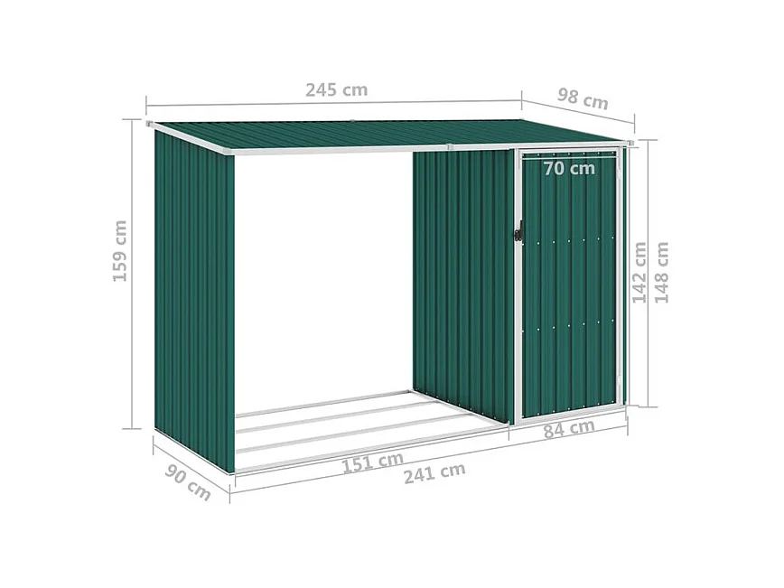 Abri à bois de jardin Vert 245x98x159 Acier galvanisé